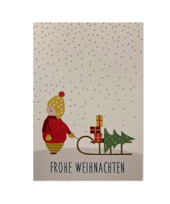 Grusskarte Frohe Weihnachten – Kind mit Schlitten